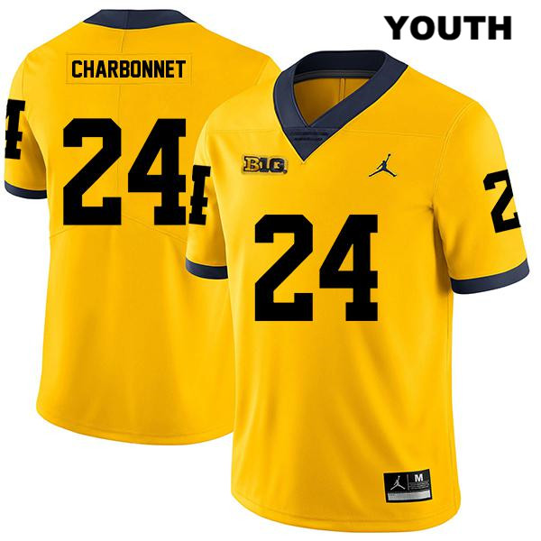 Youth NCAA Michigan Wolverines Zach Charbonnet #24 Yellow Jordan Brand Authentic Stitched Legend Football College Jersey OO25V41PX